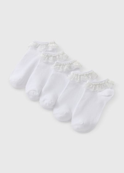 5 Pack Girls White Lace Trainer Socks (Younger 6-Older 5.5)