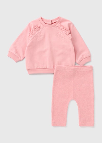 Baby Pink Embroidered Sweatshirt & Leggings Set (Newborn-23mths)