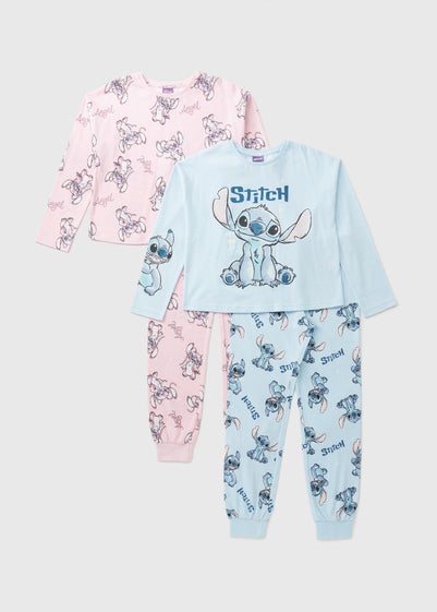 Disney 2 Pack Kids Pink Stitch & Angel Pyjama Set (4-13yrs)