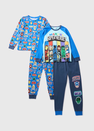 Marvel 2 Pack Kids Blue Superheros Pyjama Set (4-13yrs)