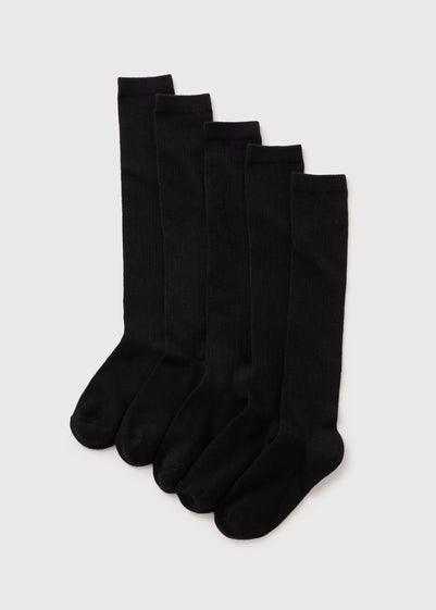 5 Pack Girls Black Ribbed Knee High Socks (Younger 6-Older 5.5)