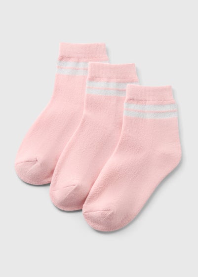 3 Pack Girls Pink Stripe Sports Ankle Socks (Younger 6-Older 5.5)