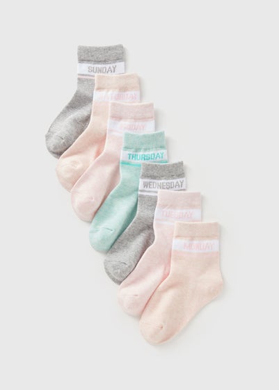 7 Pack Girls Multicolour Day Ankle Socks (Younger 6-Older 5.5)