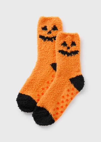 Kids Orange Pumpkin Cosy Socks (Younger 6-Older 6.5)