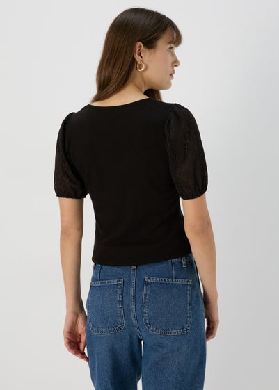 Black Pointelle Sleeve Top