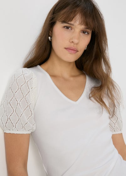 Ecru Pointelle Sleeve Top