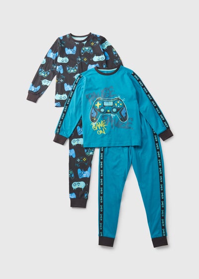 2 Pack Boys Navy Gamer Top & Bottoms Pyjama Set (7-13yrs)