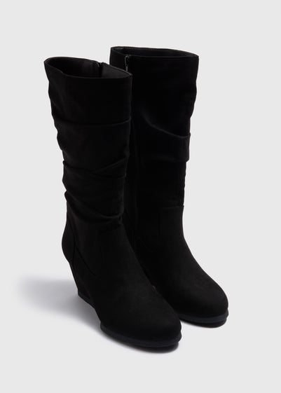 Black Slouch Knee Wedge Boots