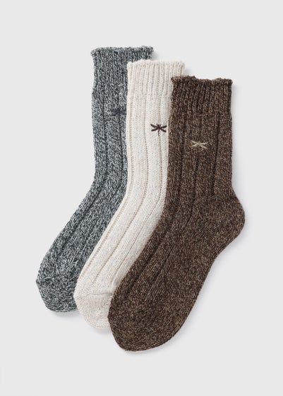 3 Pack Multicolour Embroidered Thermal Socks