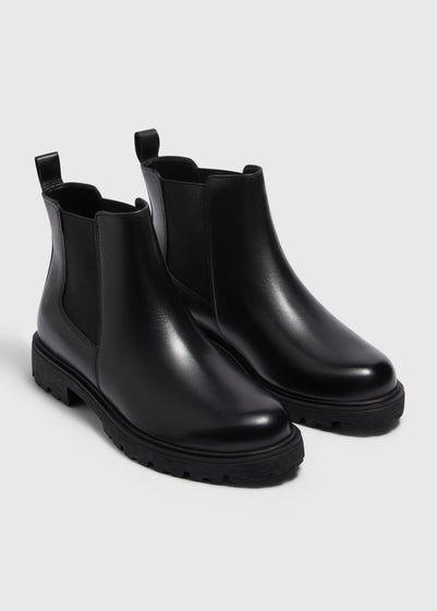 Black Leather Cleated Chelsea Boots