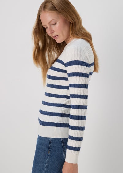 Navy Stripe Cable Knit Jumper