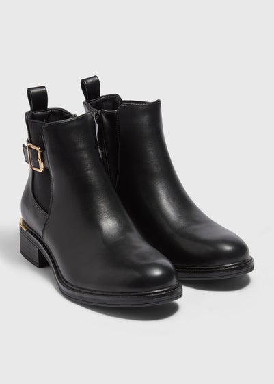 Black Wide Fit Short Biker Boots Matalan