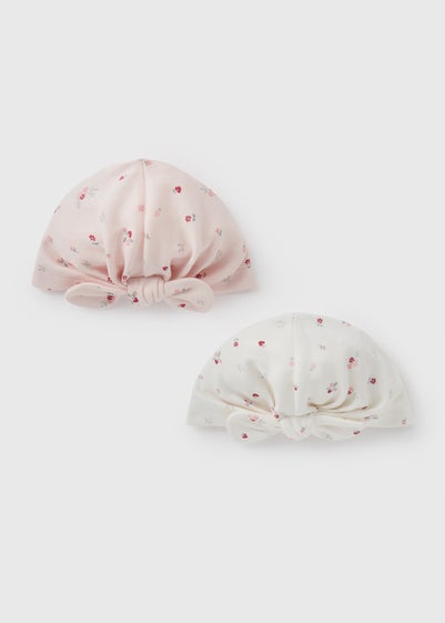 2 Pack Baby White Floral Hats (Newborn-6mths)