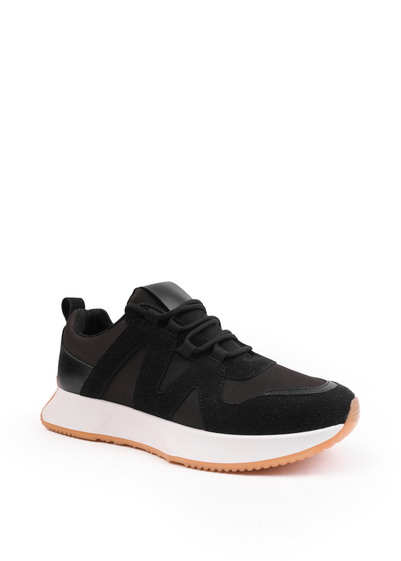 Where's That From Black PU with Suede Detail Runner Trainers