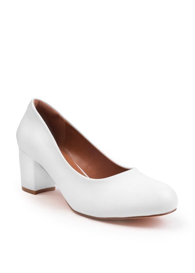 Where's That From White PU Melrose Block Heel Court Shoes