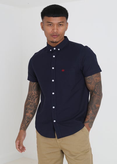 Brave Soul Navy Cotton Oxford Short Sleeve Shirt