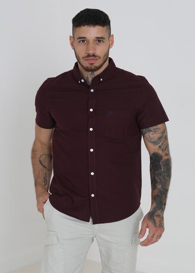 Brave Soul Burgundy Senated Cotton Oxford Short Sleeve Shirt