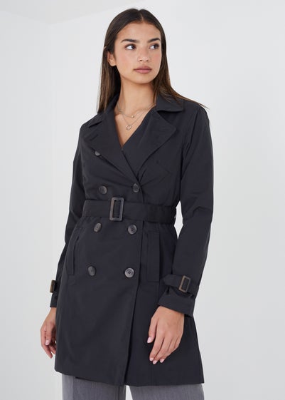 Brave Soul Black Double Breasted Short Trench Coat