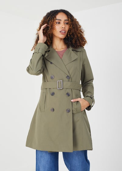 Brave Soul Light Khaki Brandy Double Breasted Short Trench Coat