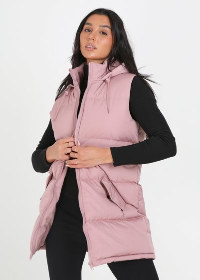 Brave Soul Dusty Pink Longline Hooded Puffer Gilet