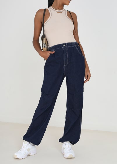 Brave Soul Indigo Denim Style Utility Parachute Trousers