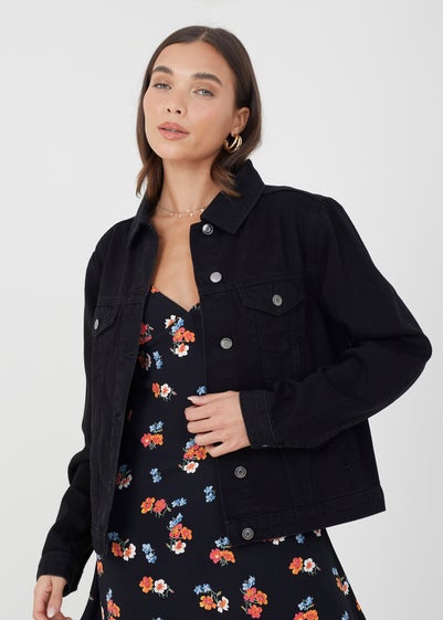 Brave Soul Black Blooms Western Style Denim Jacket