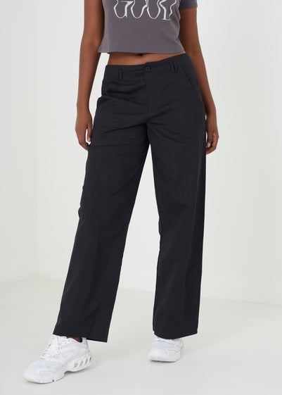 Brave Soul Black Eloise Straight Fit Utility Cargo Trousers