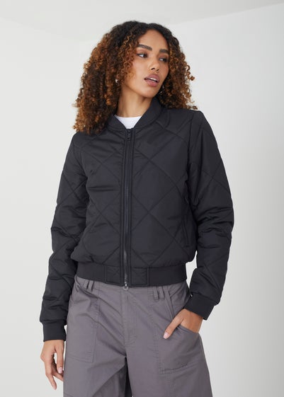 Brave Soul Black Diamond Quilted Bomber Jacket