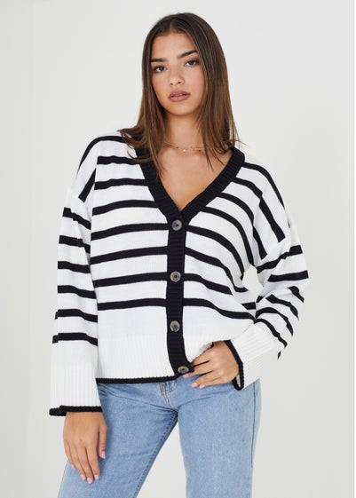 Brave Soul Ivory V-Neck Striped Cardigan