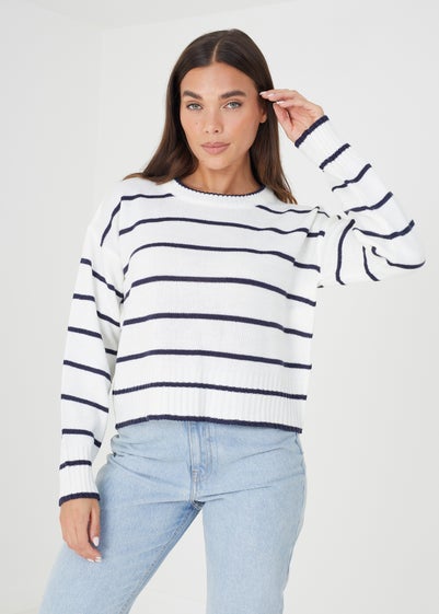 Brave Soul Ivory Mason Fine Stripe Lightweight Knitted Jumper