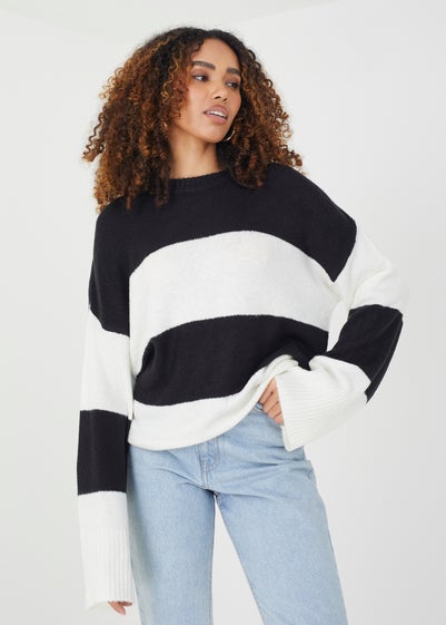 Brave Soul Black Striped Lightweight Knitted Jumper