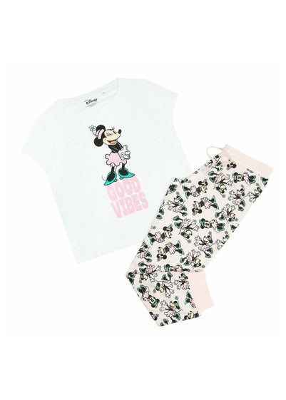 Disney White/Pink Good Vibes Minnie Mouse Long Pyjama Set