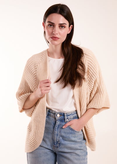 Blue Vanilla Beige Knitted Mid Length Cardigan