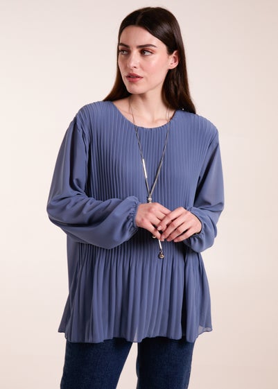 Blue Vanilla Denim Blue Long Sleeve Pleated Top