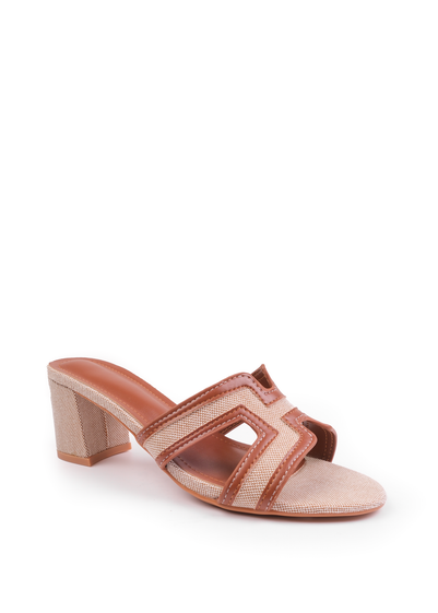 Where's That From Tan PU Drama Cut Out Strap Block Heel Sandals