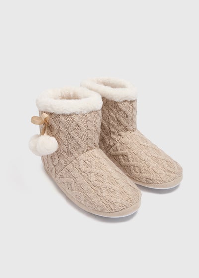 Oatmeal Knitted Slipper Boot