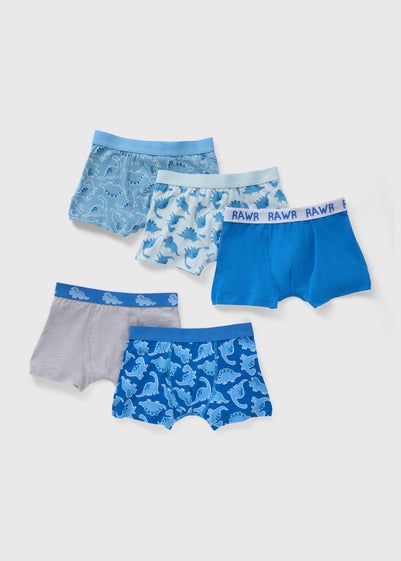 5 Pack Boys Blue Dinosaur Print Trunks (2-13yrs)