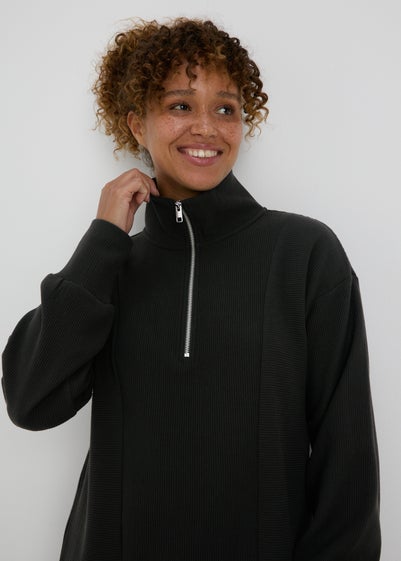 Souluxe Black Ribbed Half Zip Jumper