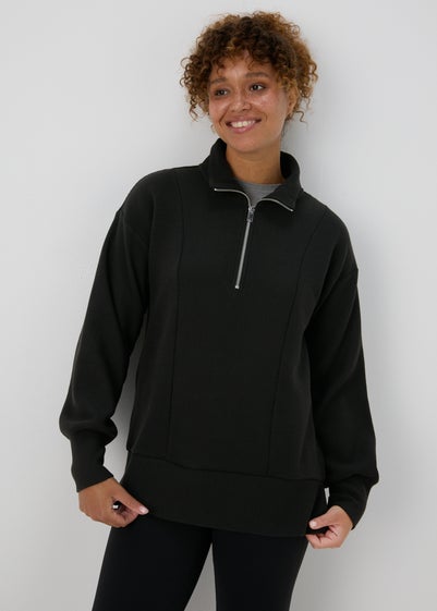 Souluxe Black Ribbed Half Zip Jumper