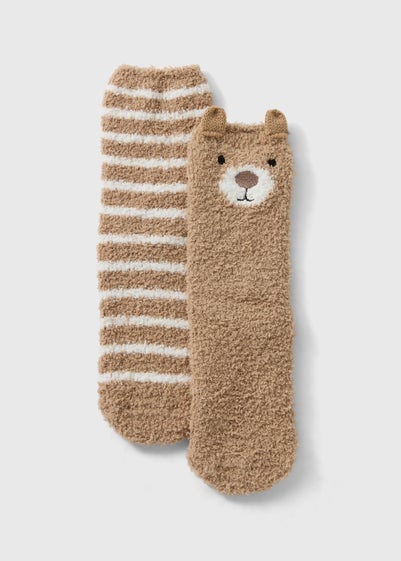 2 Pack Brown Cosy Bear Socks