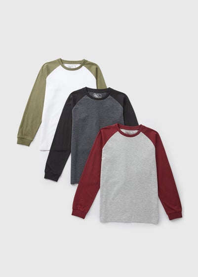 3 Pack Boys Multicoloured Raglan T-Shirts