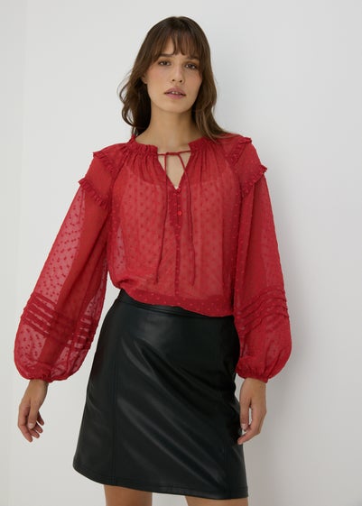 Burgundy Chiffon Frill Blouse