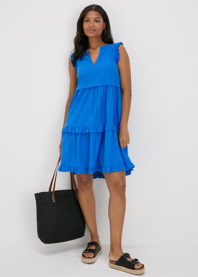 Blue Frill Tiered Mini Dress