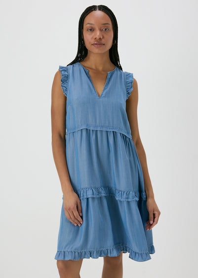 Denim Frill Tiered Mini Dress