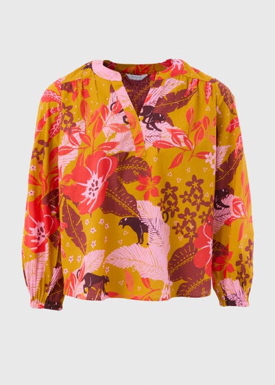 Orange Floral Notched Neck Blouse