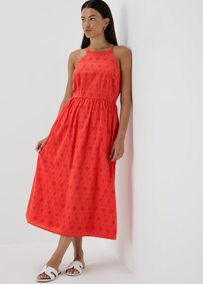 Red Racer Broderie Midi Dress