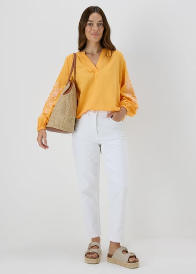 Yellow Embroidered V-Neck Blouse