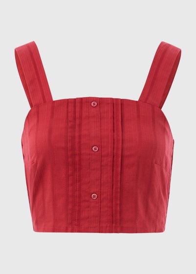 Red Square Neck Dobby Top