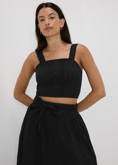 Black Square Neck Dobby Top