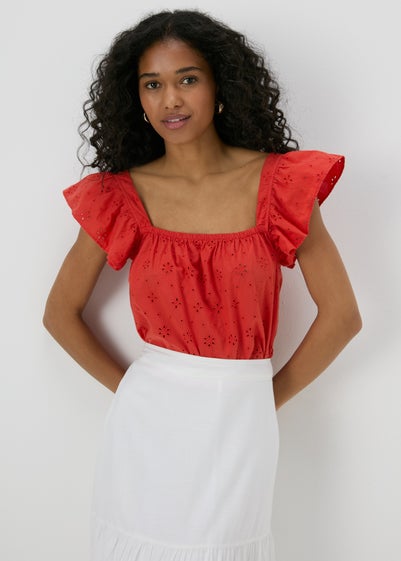 Red Broderie Ruffle Cami Top